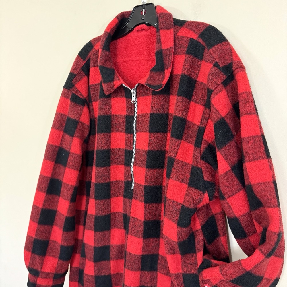 Vintage 90's Marlboro 1/4 Zip Reversible Fleece Buffalo Check‎ Pullover Men's L